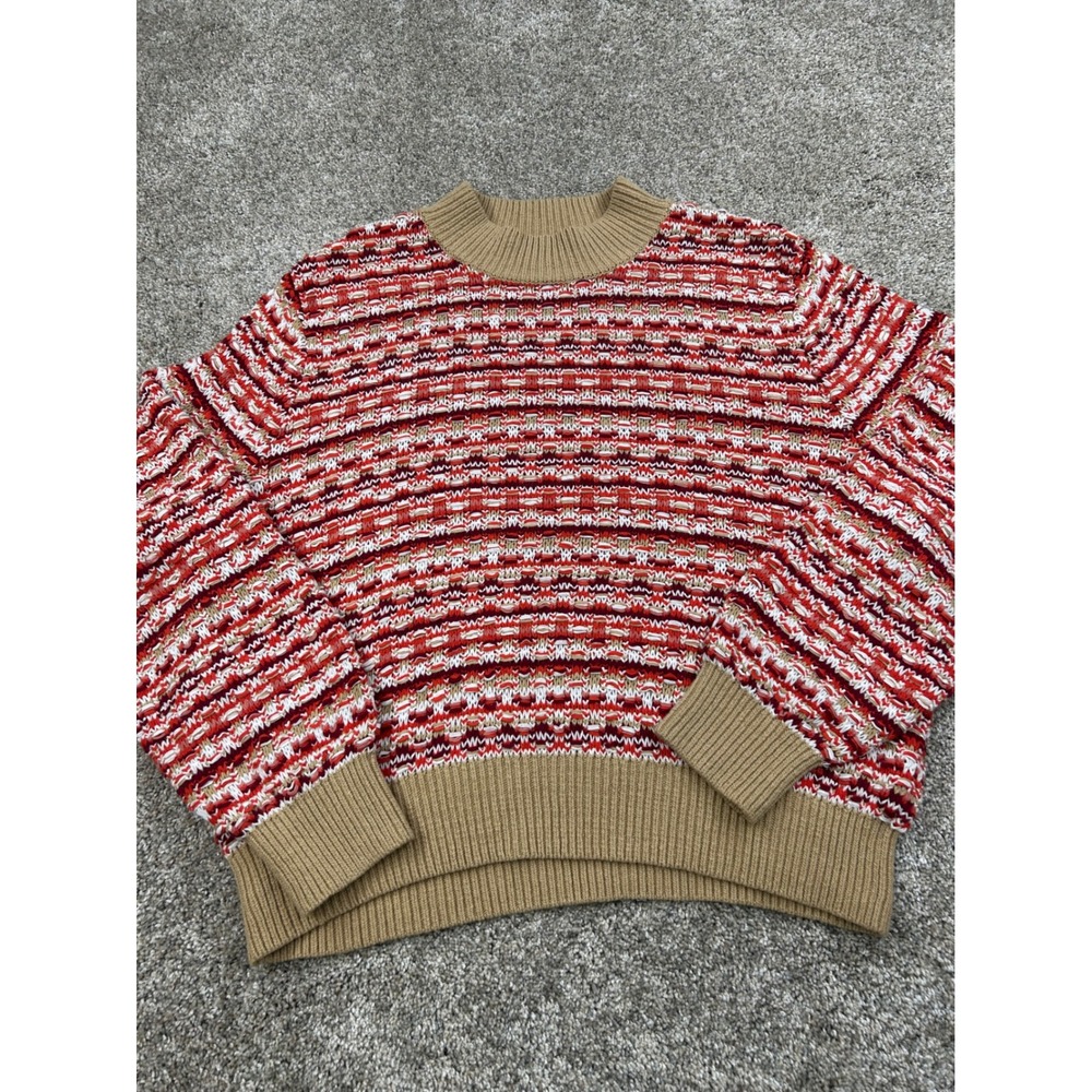 Ann Taylor Womens XXL Red Tan Space Dye Knit Crew Neck Sweater Cotton #0820